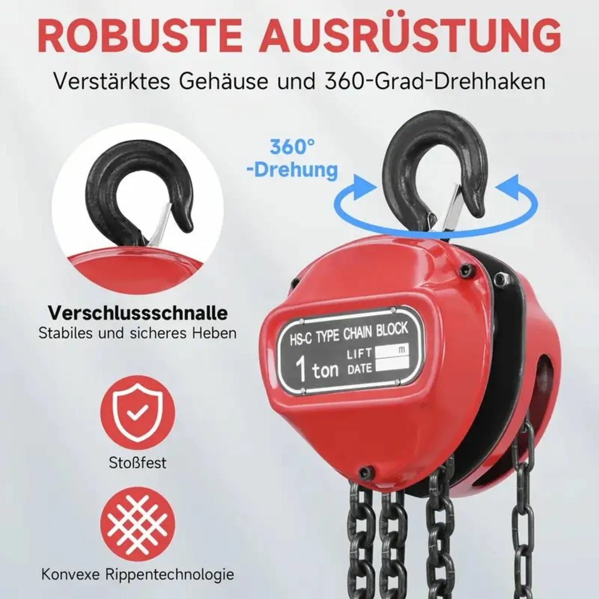 Red 1 Ton/1000kg 2 Ton/2000kg Chain Hoist Ratchet - Image 4