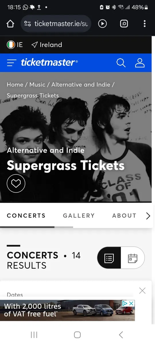 2 X supergrass tix, upr circle, 30euro each