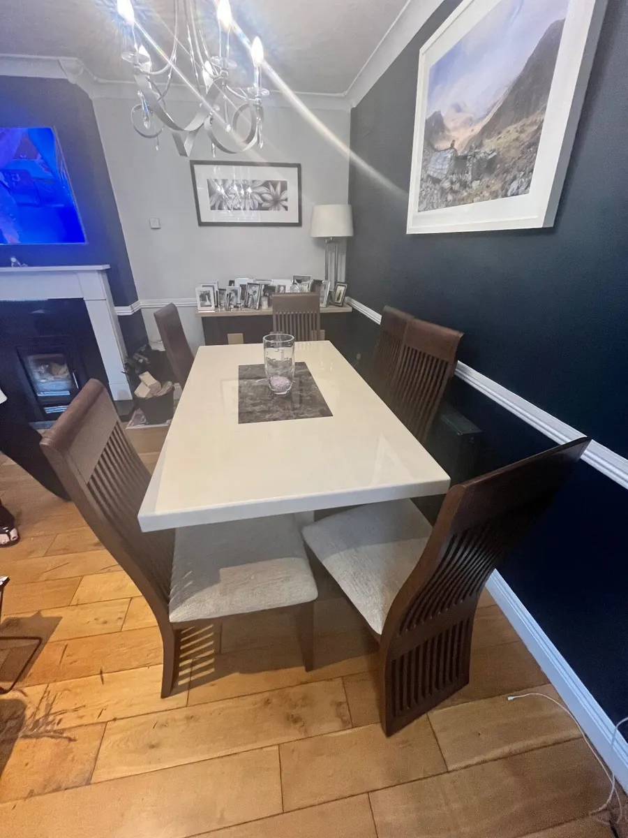 Marble Dining Table, 6 Chairs and Side Cabinet - Image 1