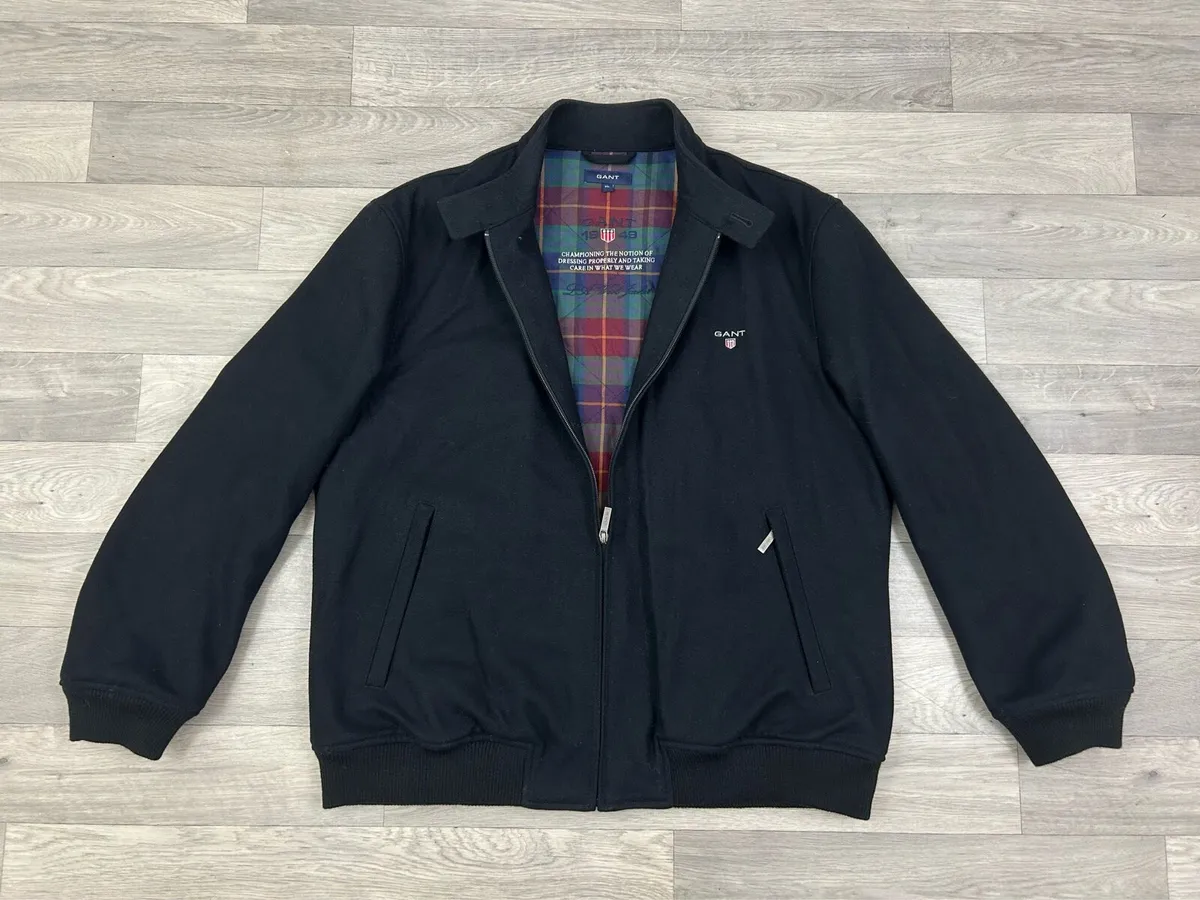 Gant Check Lined Wool Harrington Jacket Mens XL - Image 1