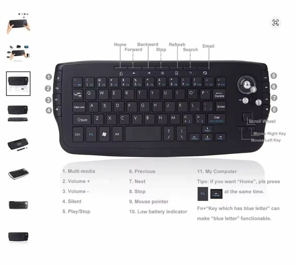Mini Ergonomic Keyboard Trackball Air Mouse - Image 2