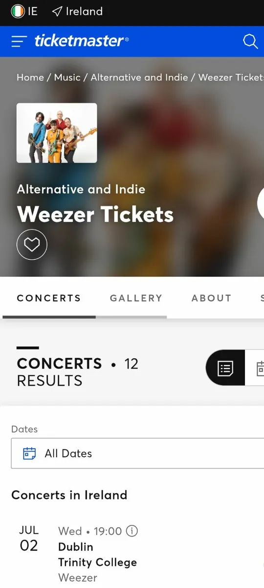Weezer tickets trinity college