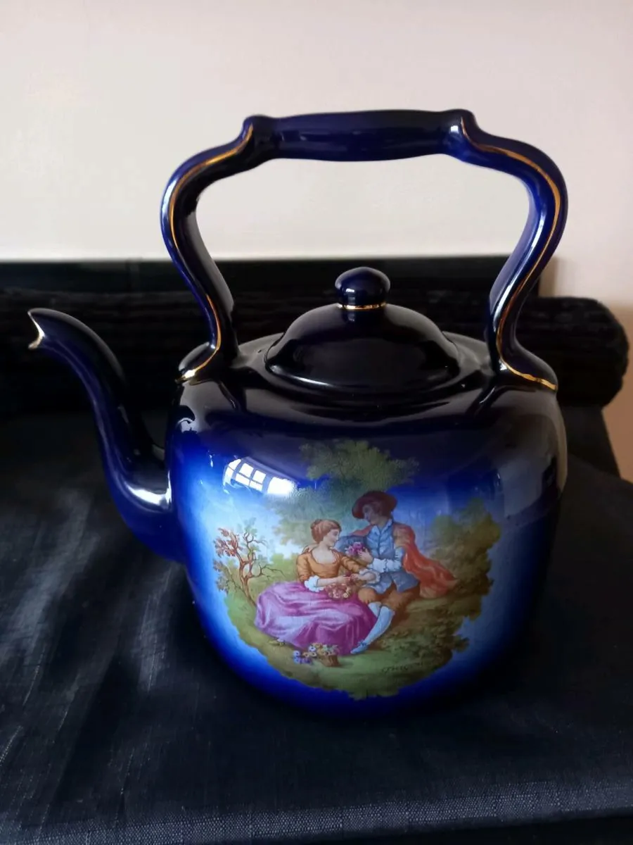 Cobalt Blue Pottery Kettle - Image 1