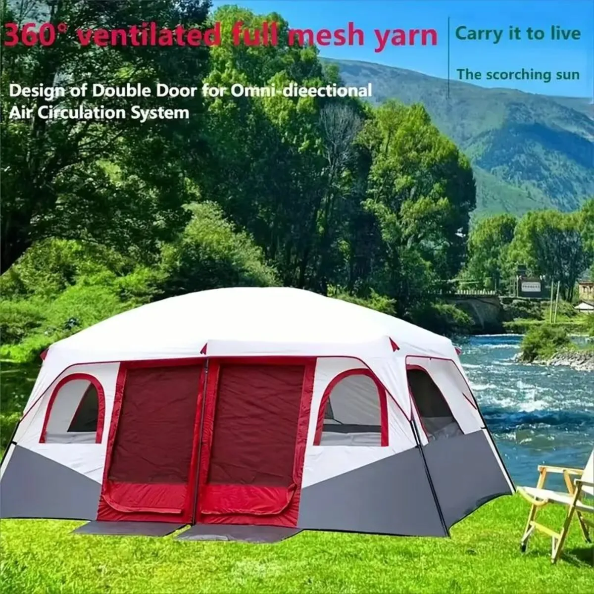 Outdoor Large Tent with Mesh Window Door 4-6 - Image 3