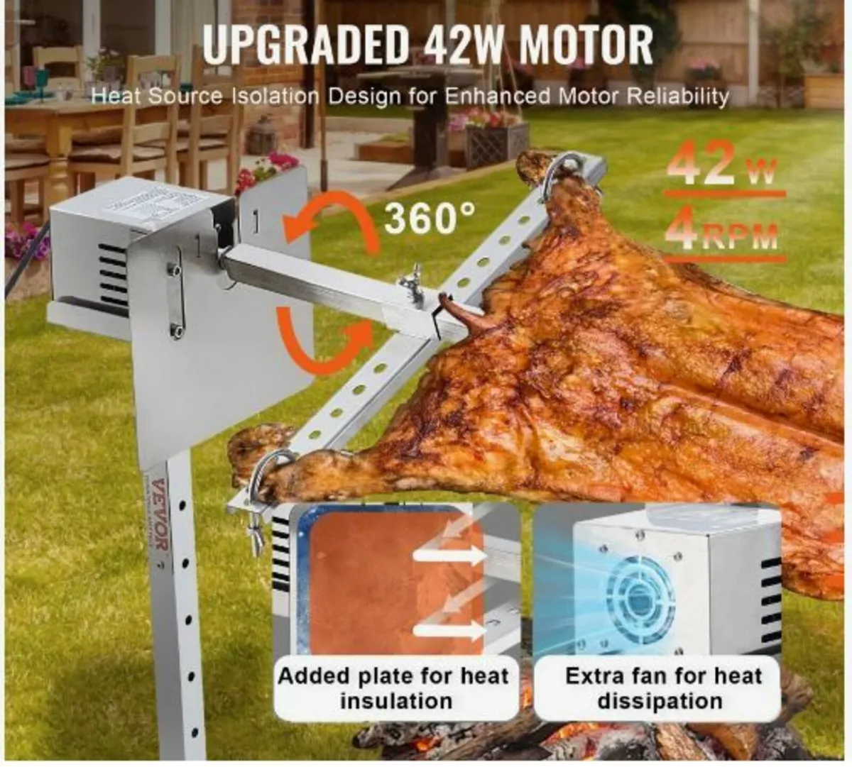 46" Electric BBQ Rotisserie Grill Kit Stainless - Image 2