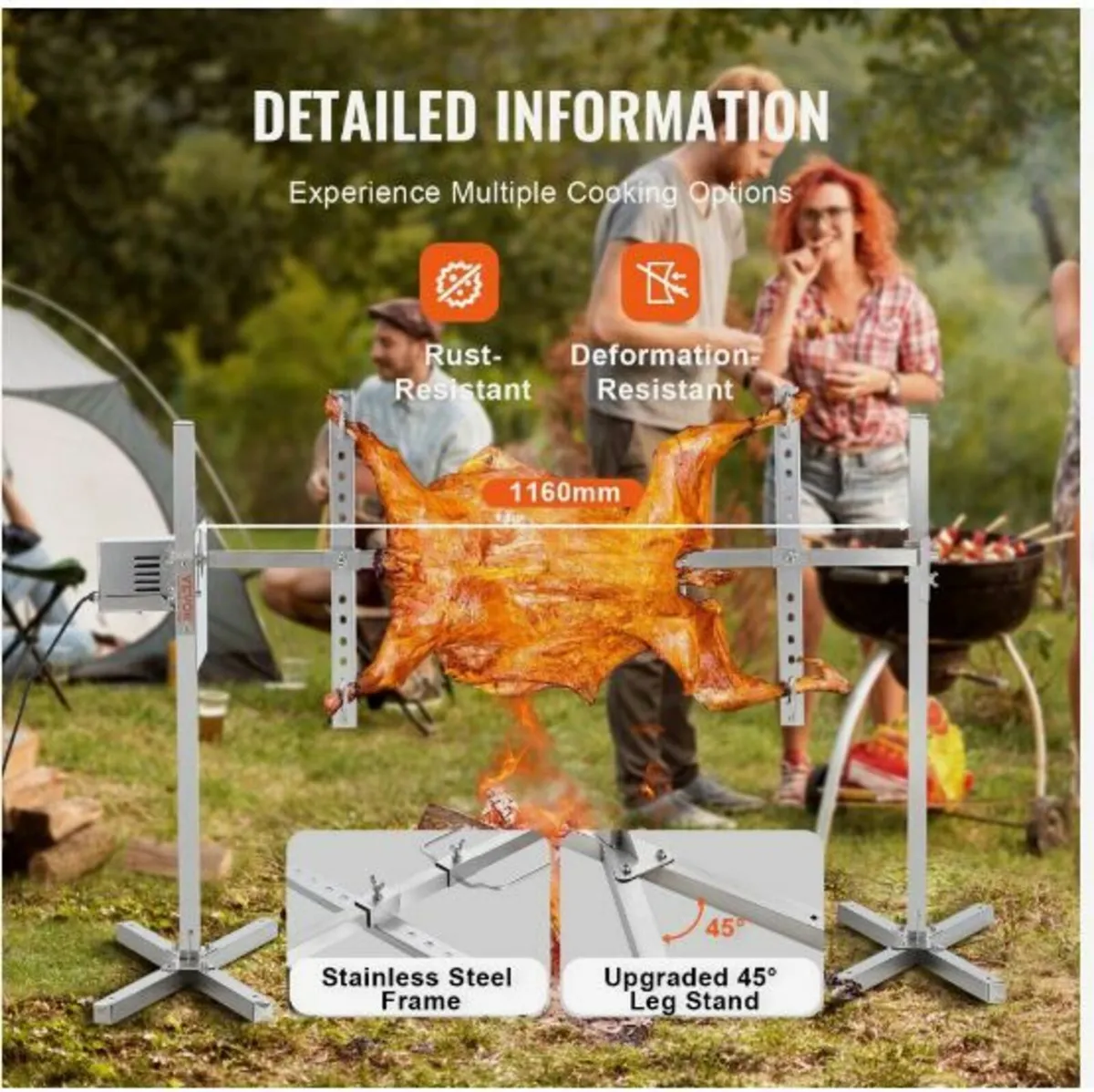 46" Electric BBQ Rotisserie Grill Kit Stainless - Image 3