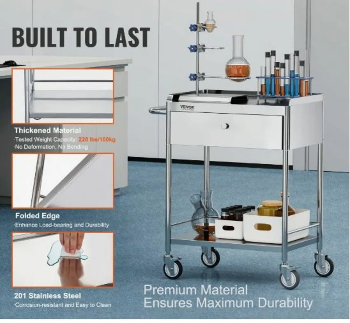 Medical Cart, 2 Layers Stainless Steel - Image 3