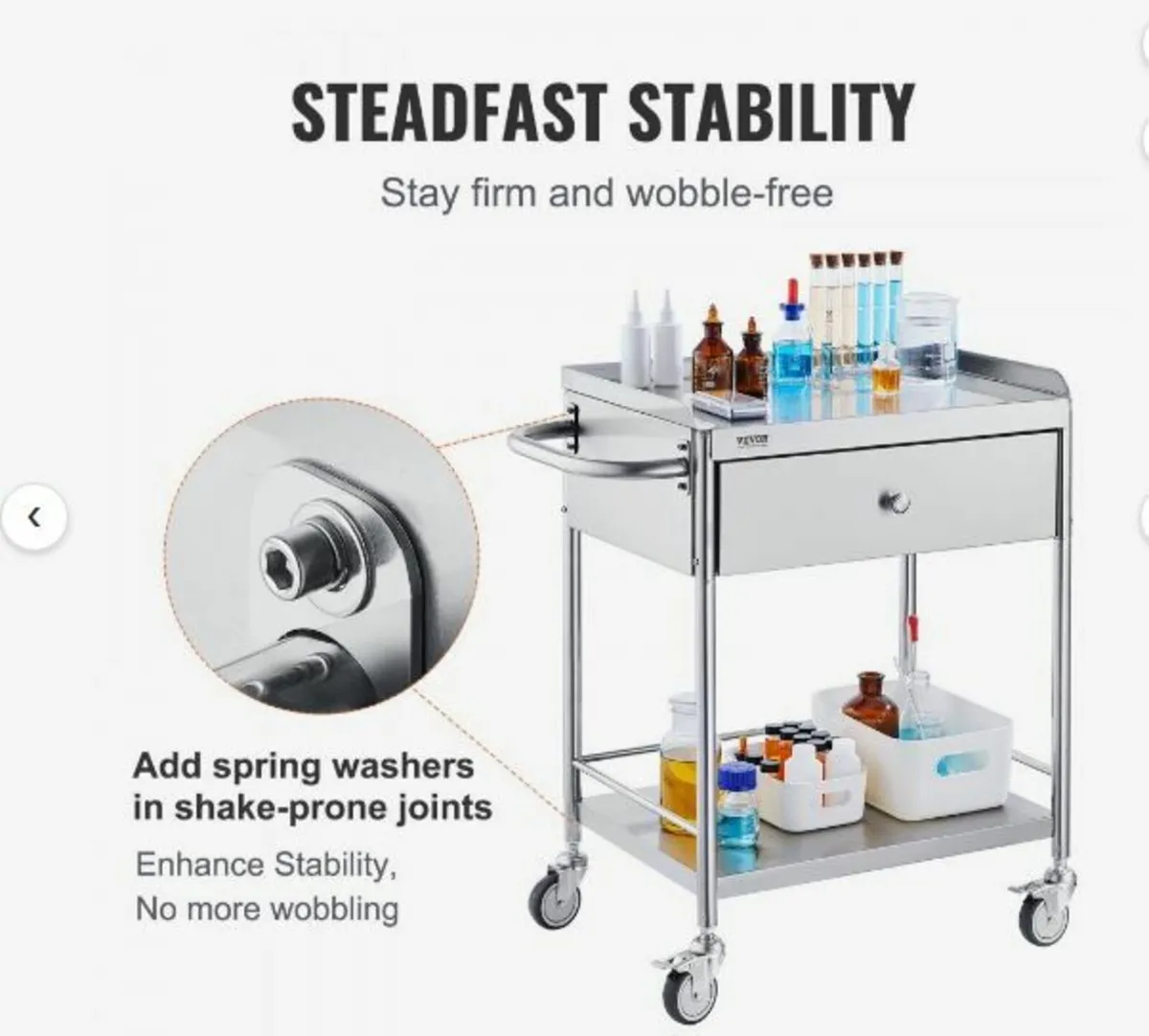 Medical Cart, 2 Layers Stainless Steel - Image 4