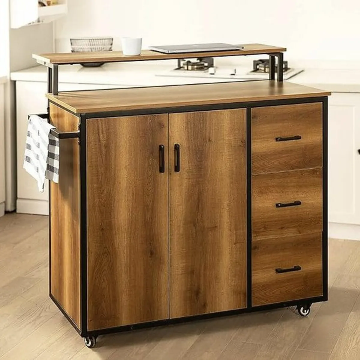 Kitchen island cabinet portable rolling vintage el - Image 1