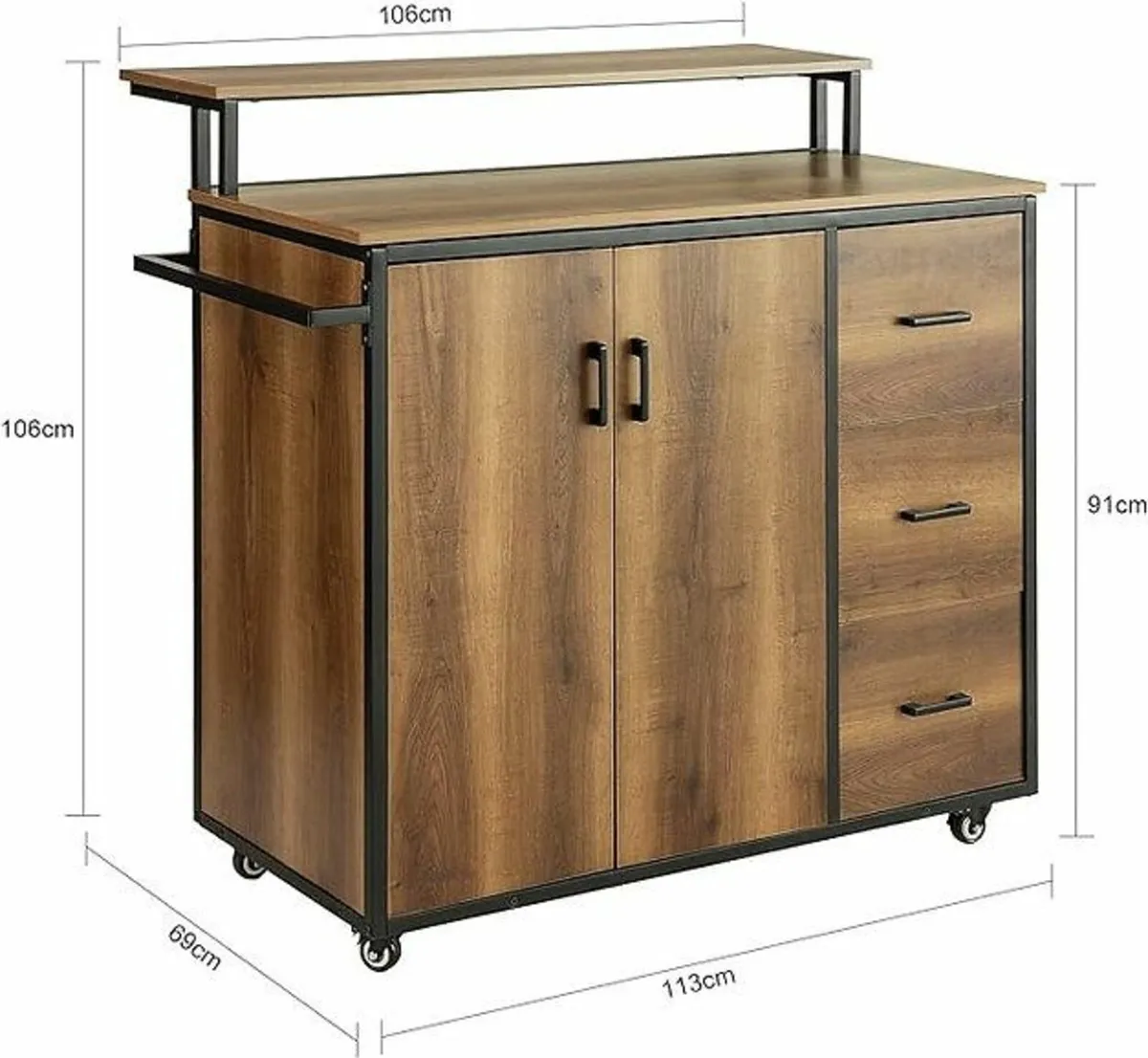 Kitchen island cabinet portable rolling vintage el - Image 2