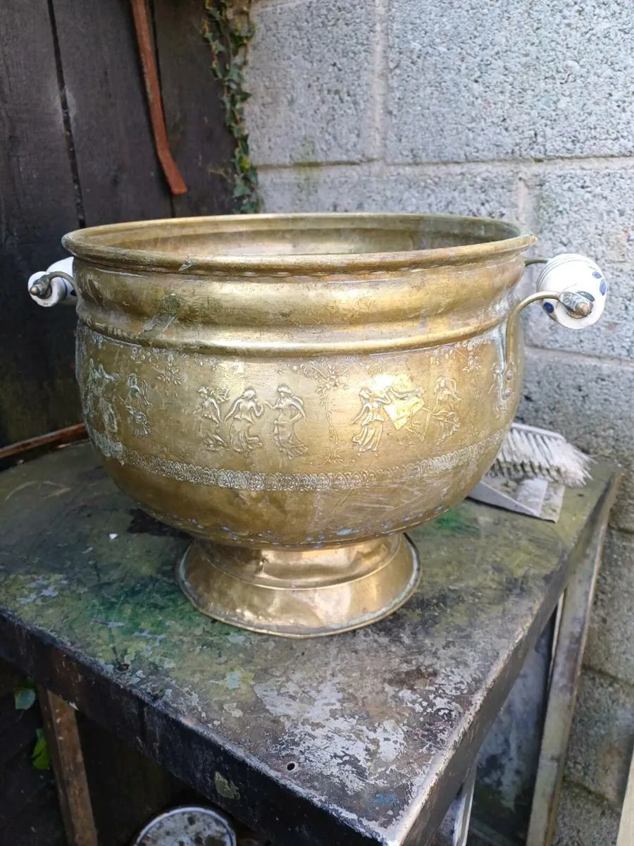 Vintage French Brass Coal Bin - Image 1