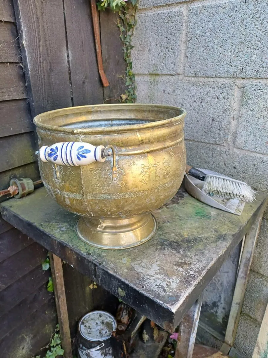 Vintage French Brass Coal Bin - Image 4