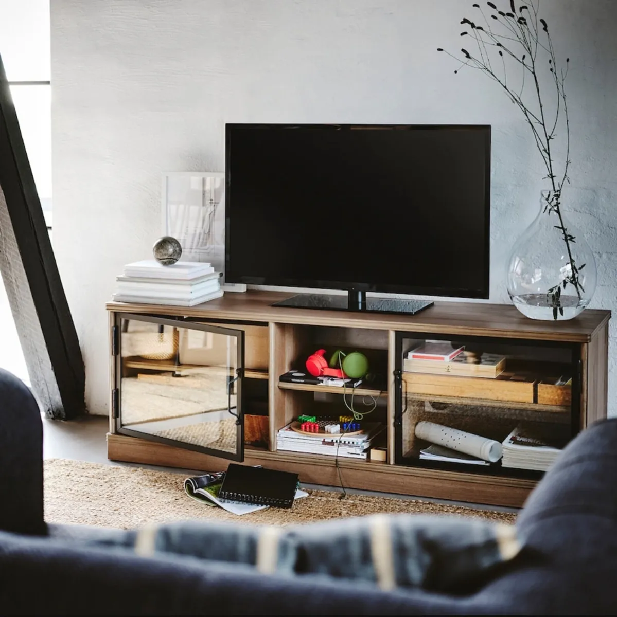 IKEA LANESUND TV bench, grey-brown - Image 1