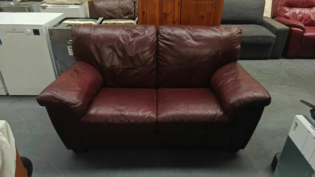 2 Seater Wine Leather Sofa - Image 1