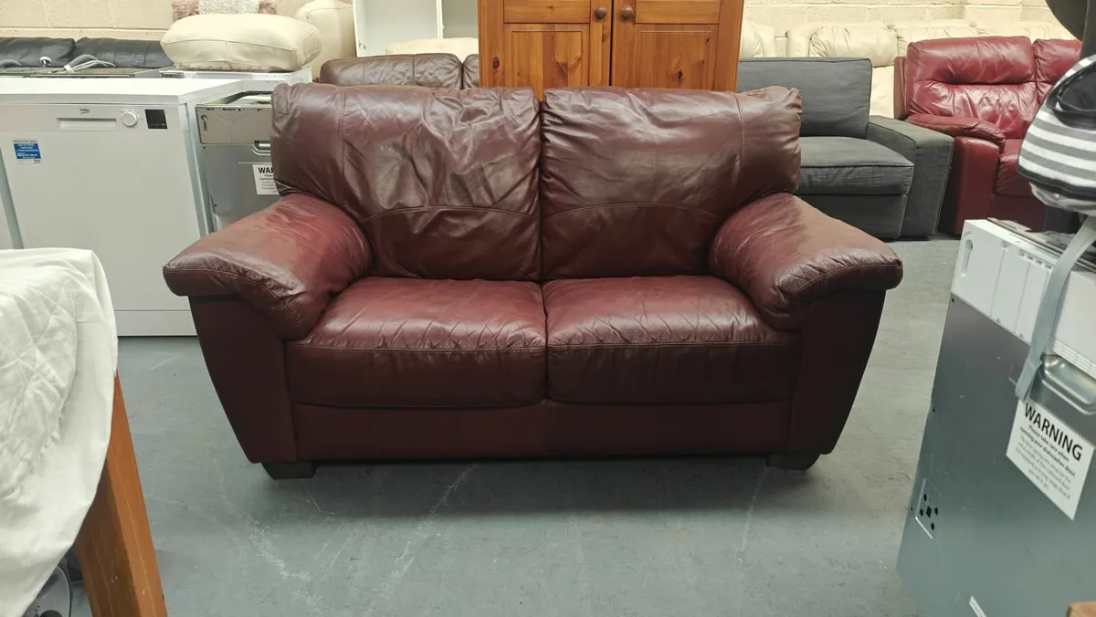2 Seater Wine Leather Sofa - Image 2
