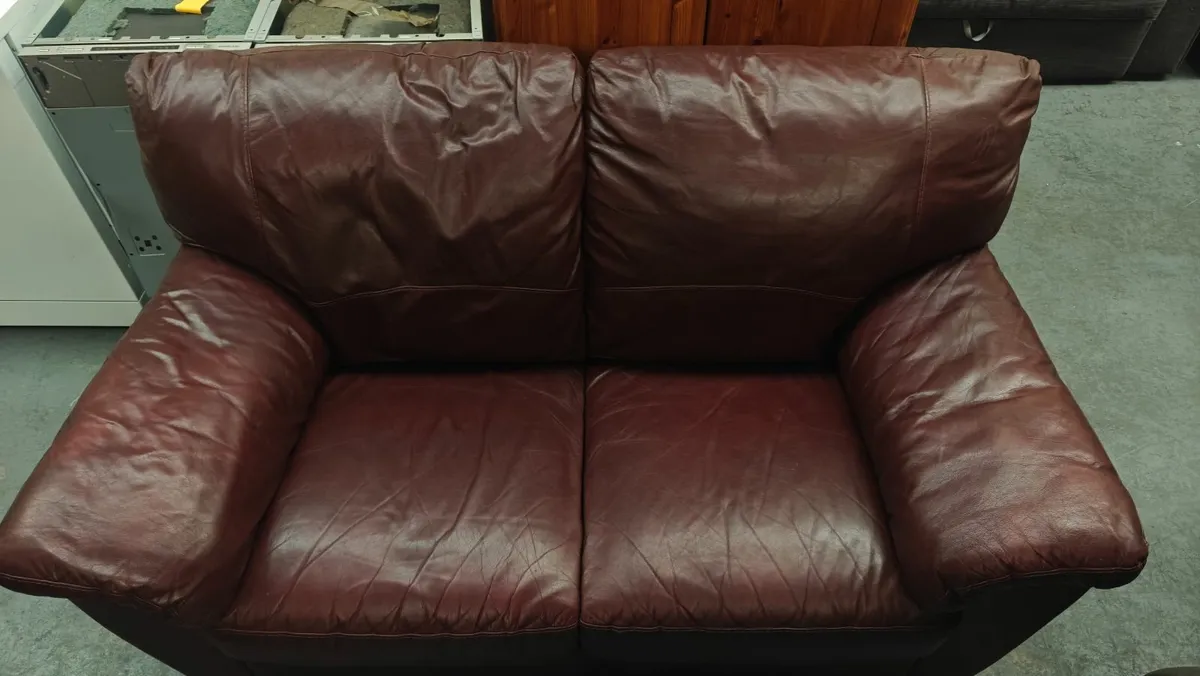 2 Seater Wine Leather Sofa - Image 3