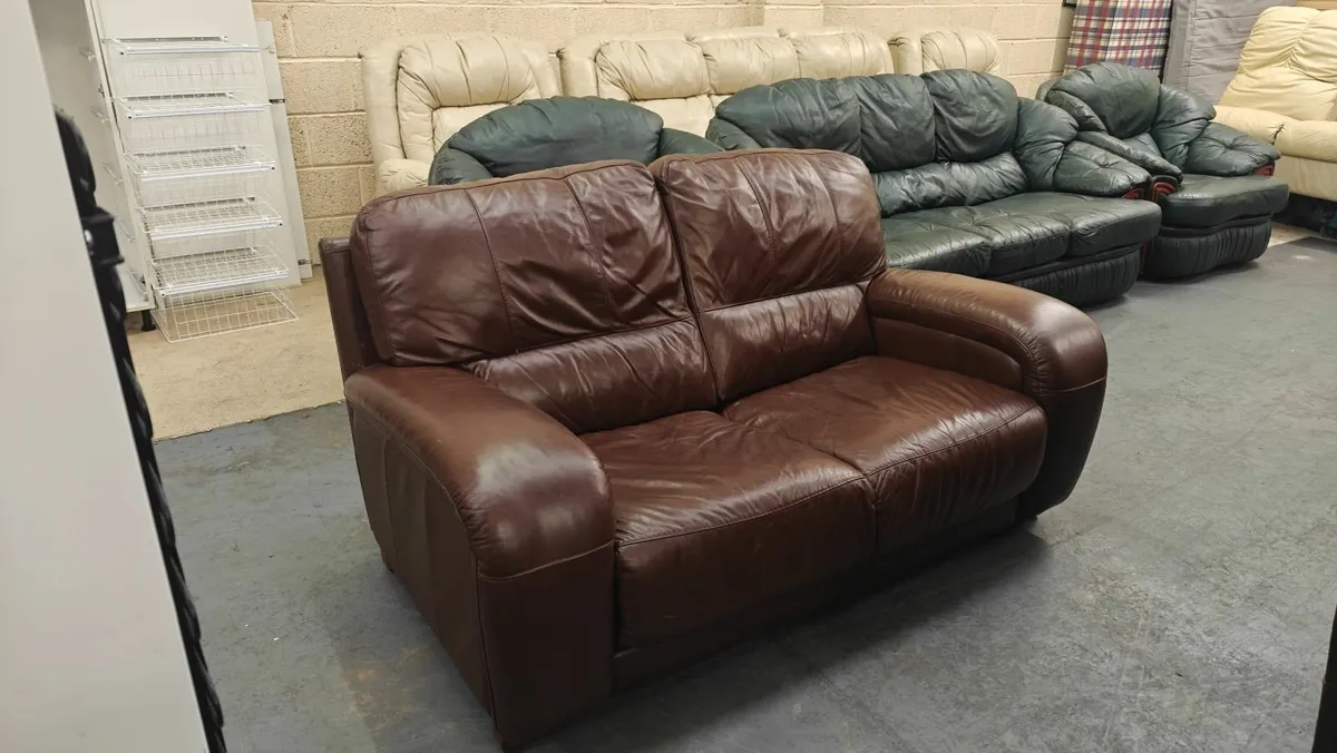 Brown 2 Seater Leather Couch - Image 1