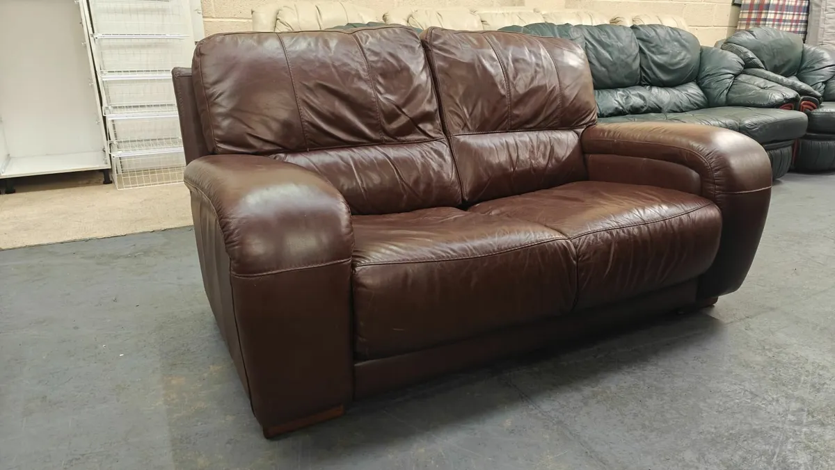 Brown 2 Seater Leather Couch - Image 4