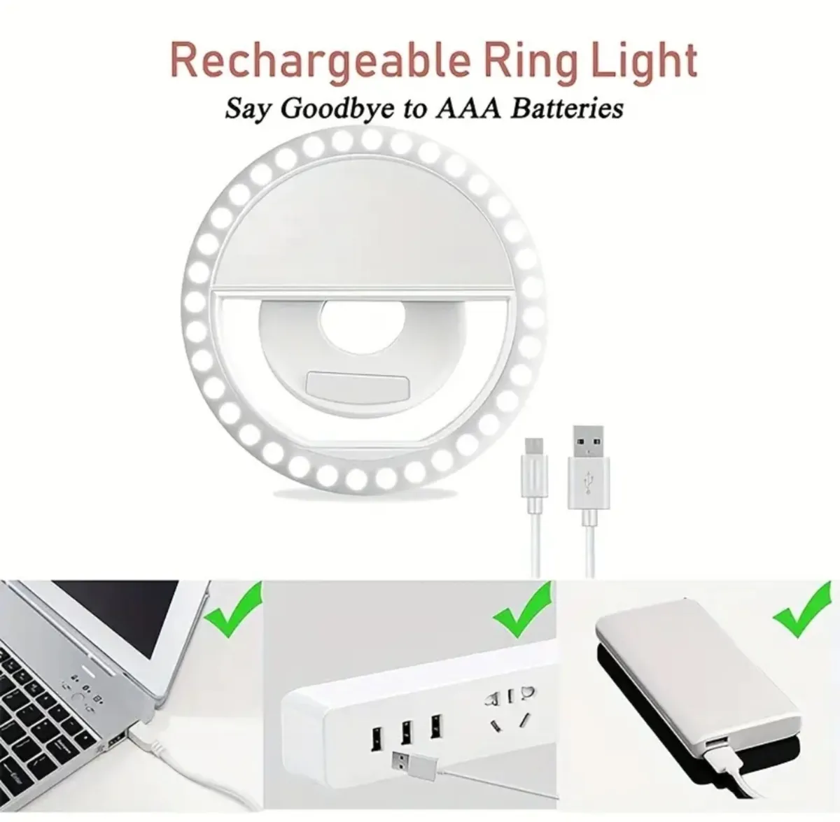 Portable Pink Selfie Ring Light – USB Rechargeable - Image 2