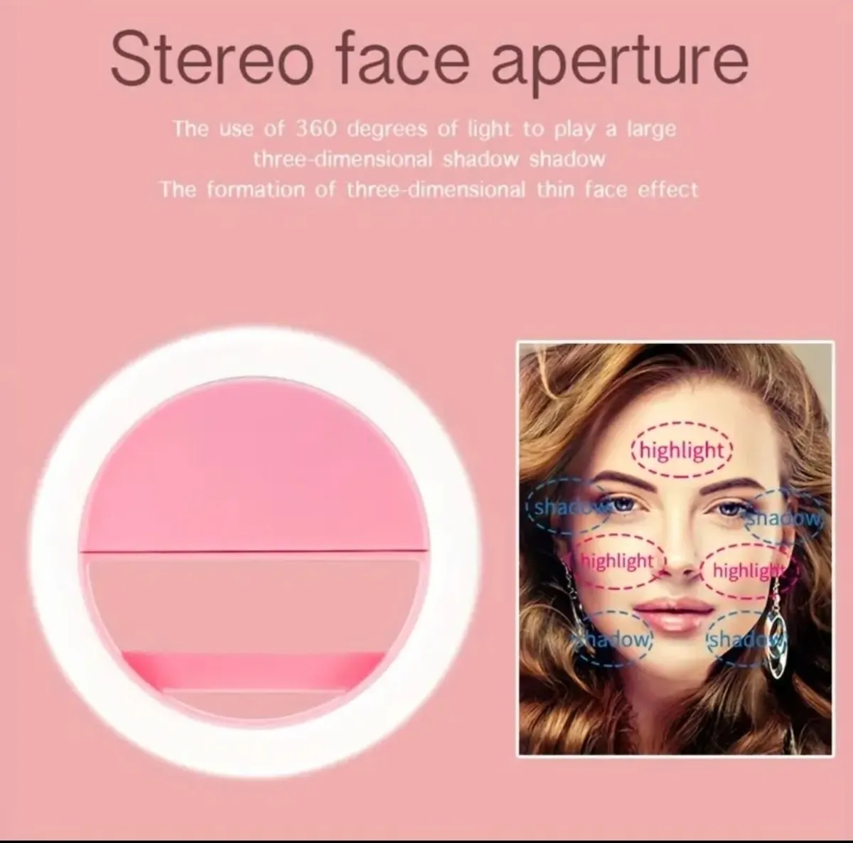 Portable Pink Selfie Ring Light – USB Rechargeable - Image 3