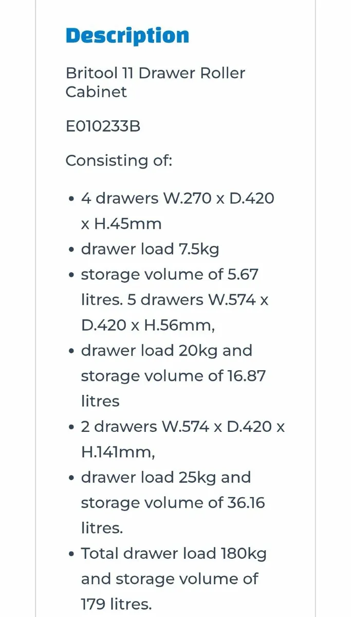Professional Quality Britool Drawer Cabinet - Image 2
