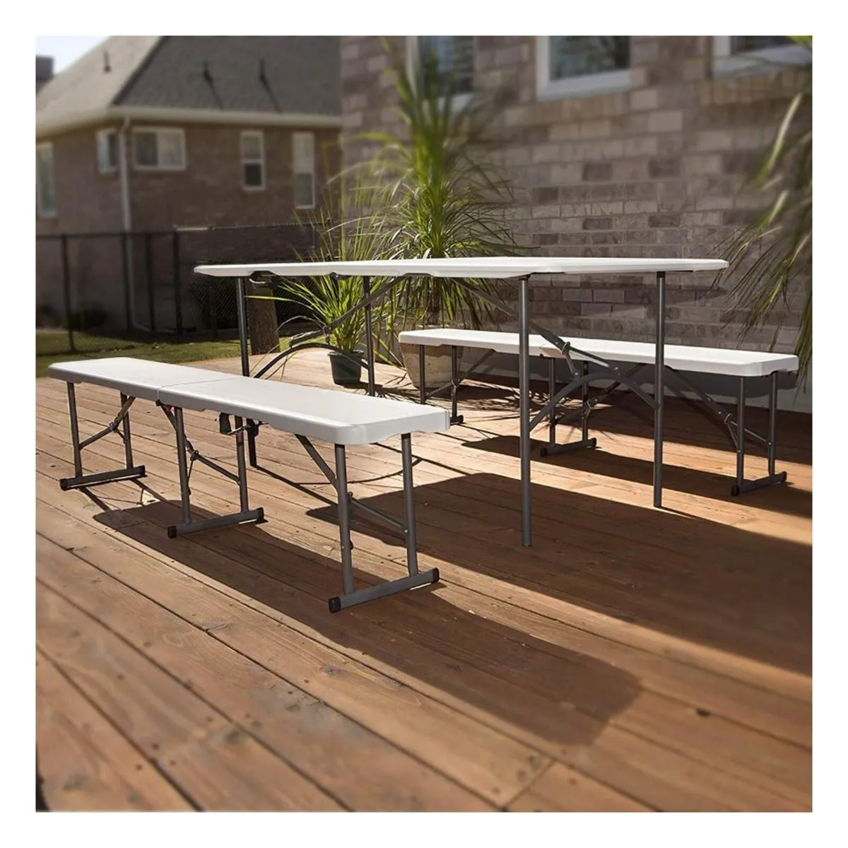 New 6ft Long Picnic Set Table & 2 x Benches - Image 1