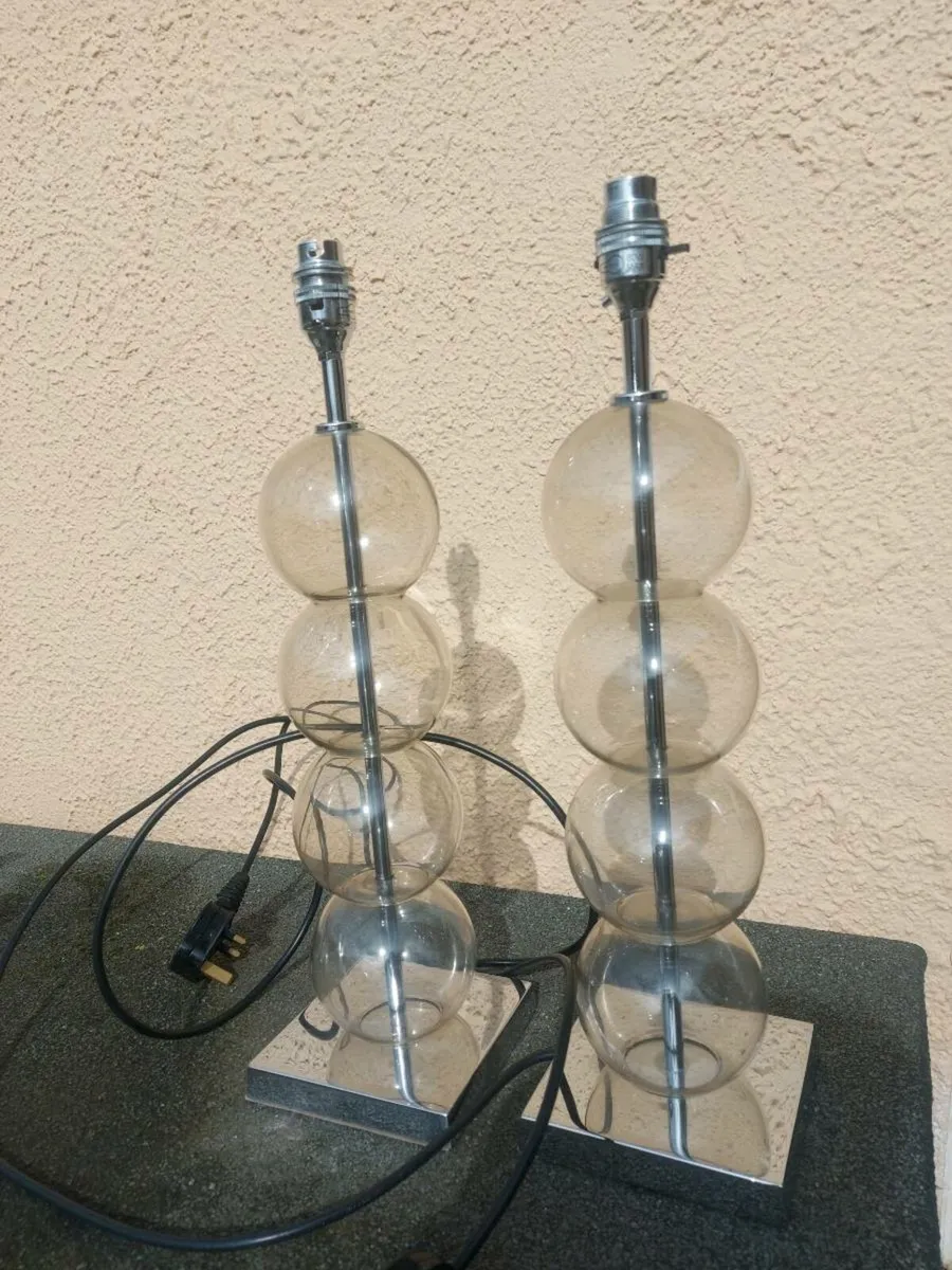Pair of chrome and glass table lamps