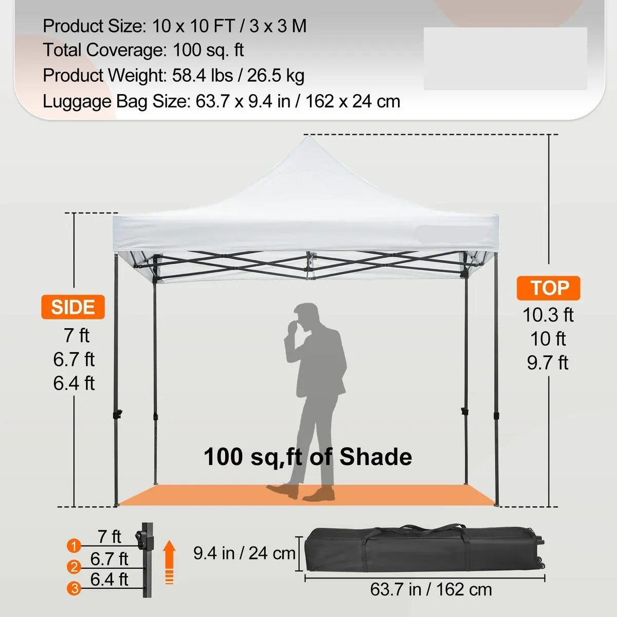 10 x 10 FT Pop Up Canopy Tent Patio Gazebo White - Image 4