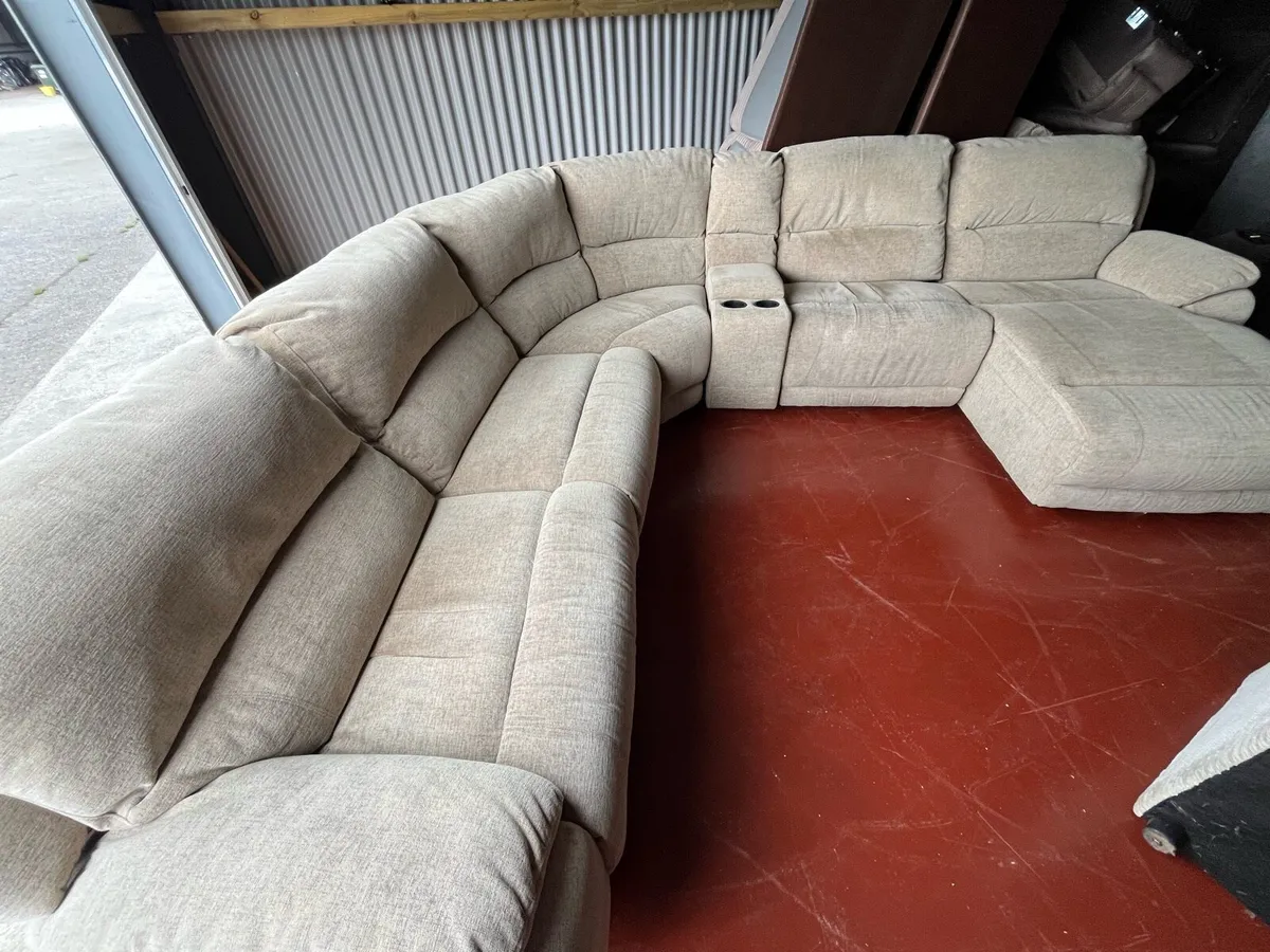 Large beige corner recliner sofa couch furniture - Image 2