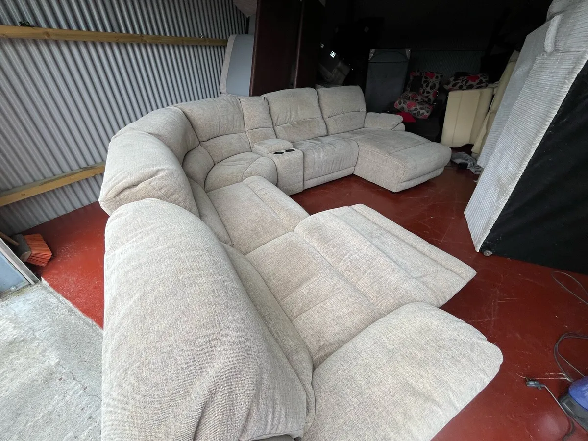Large beige corner recliner sofa couch furniture - Image 3