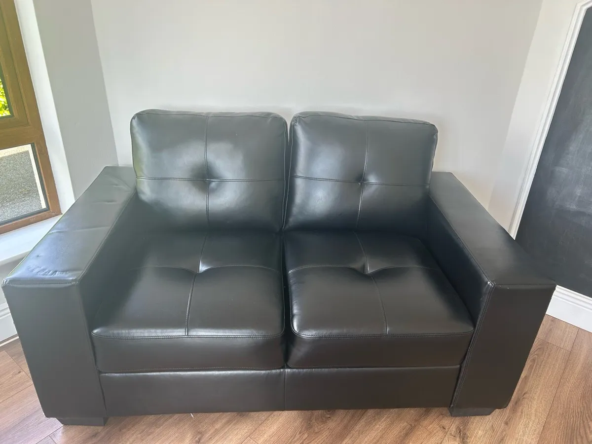 Black Leather 2 Seater Couch - Image 1