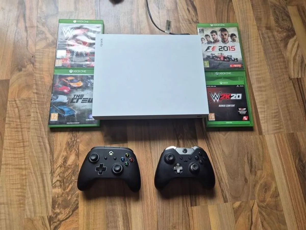 Xbox One X with Controllers and games - Image 1