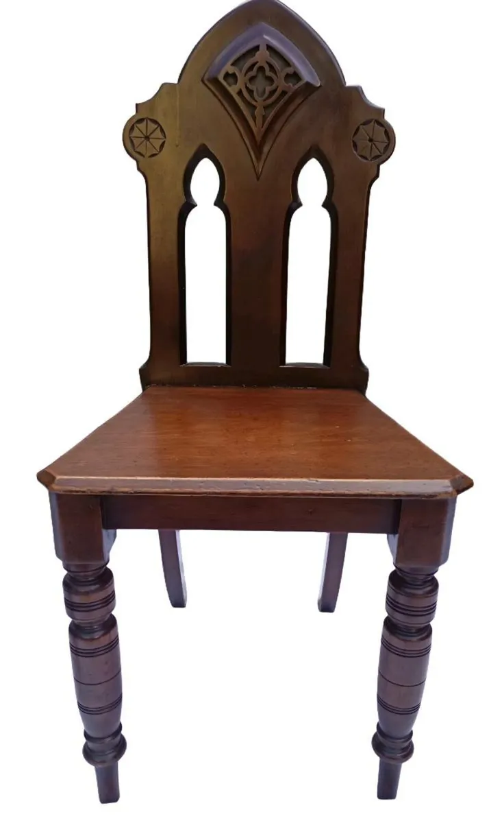 📍 CLEARANCE: PAIR of 19thC. Gothic Hall Chairs - Image 3