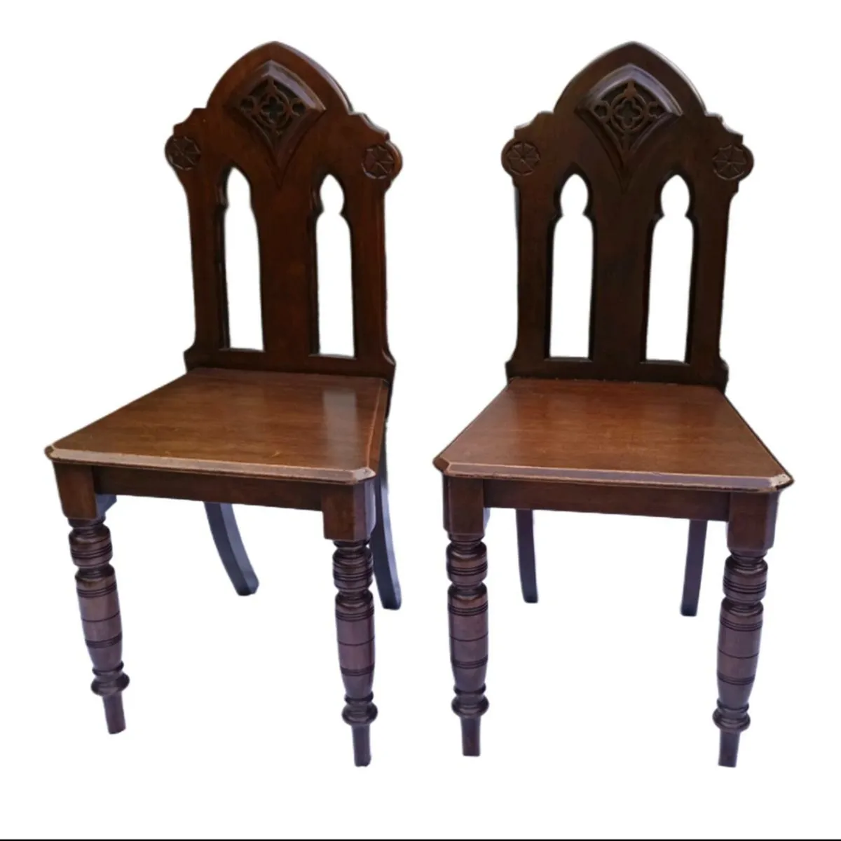 📍 CLEARANCE: PAIR of 19thC. Gothic Hall Chairs - Image 4