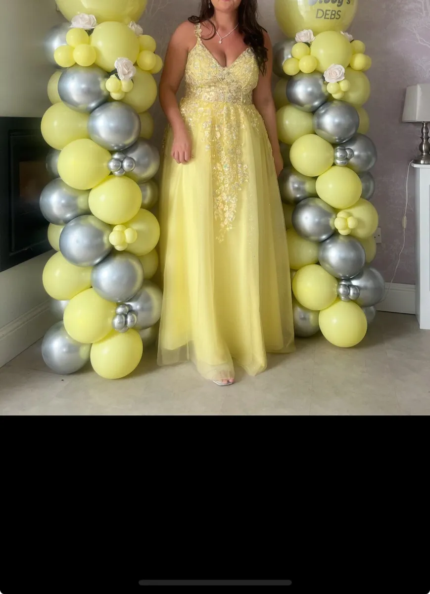 Stunning Primrose Yellow Debs dress, corset back - Image 1
