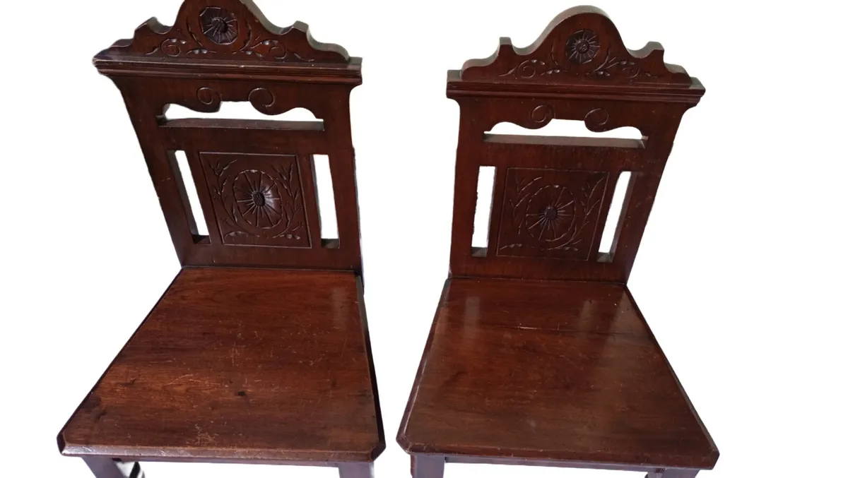 📍 CLEARANCE: PAIR of 19thC. Victorian Hall Chairs - Image 3
