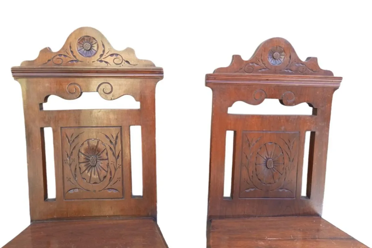 📍 CLEARANCE: PAIR of 19thC. Victorian Hall Chairs - Image 4
