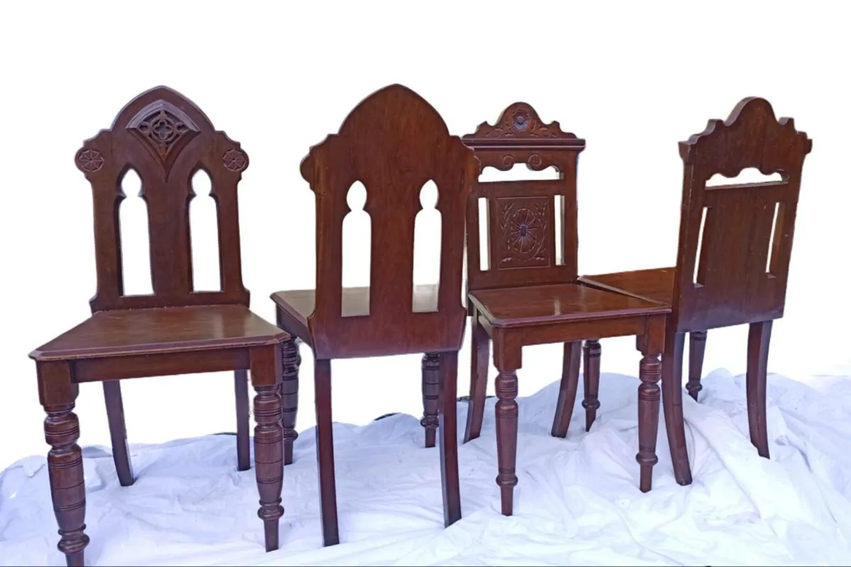 📍 CLEARANCE: PAIR of 19thC. Gothic Hall Chairs - Image 2