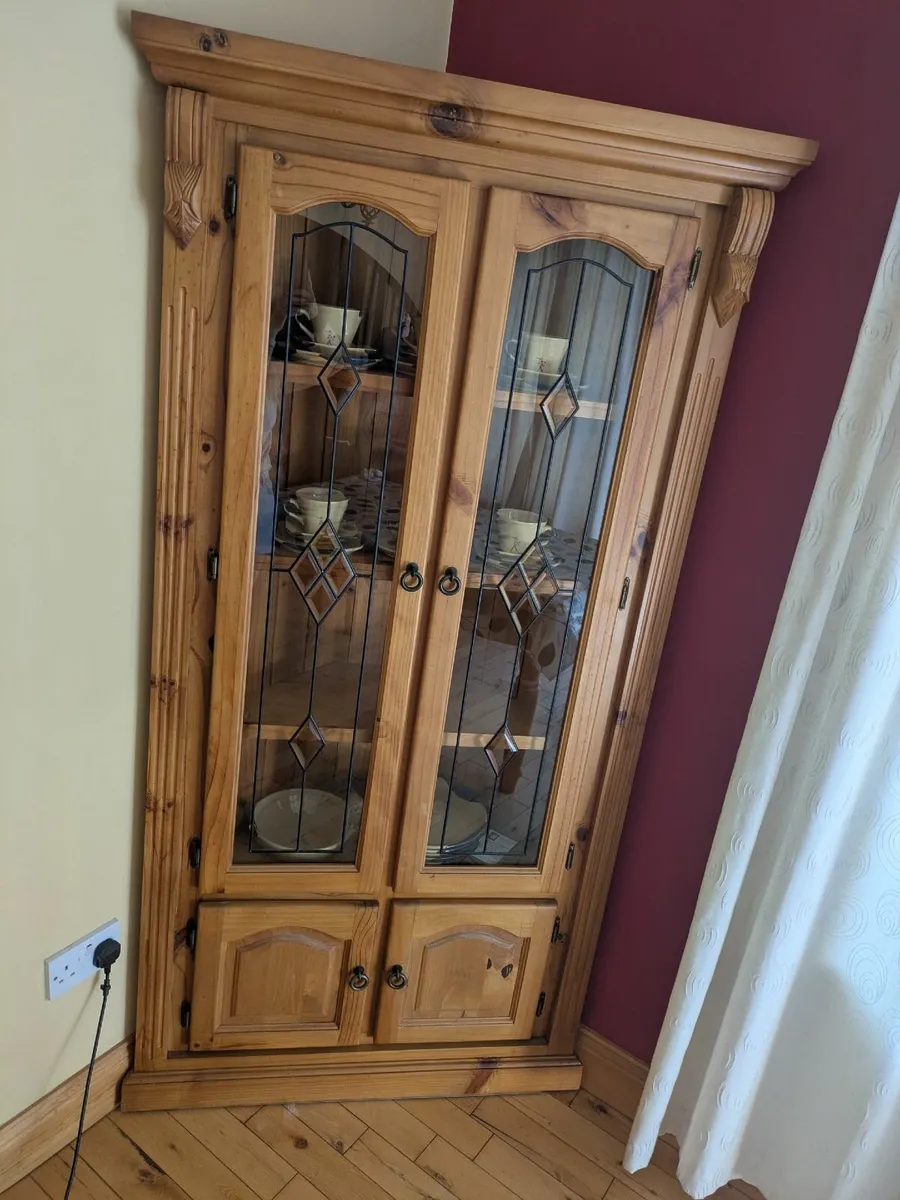 Corner pine wood glass cabinet - Image 1