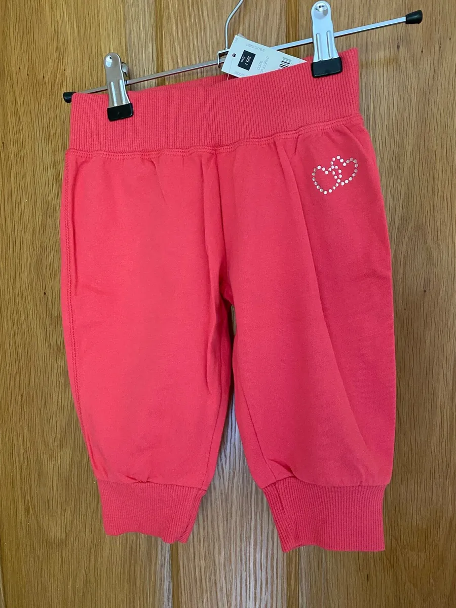 Girl’s Brand New Cotton Coral Crop Jog Pants - Image 1
