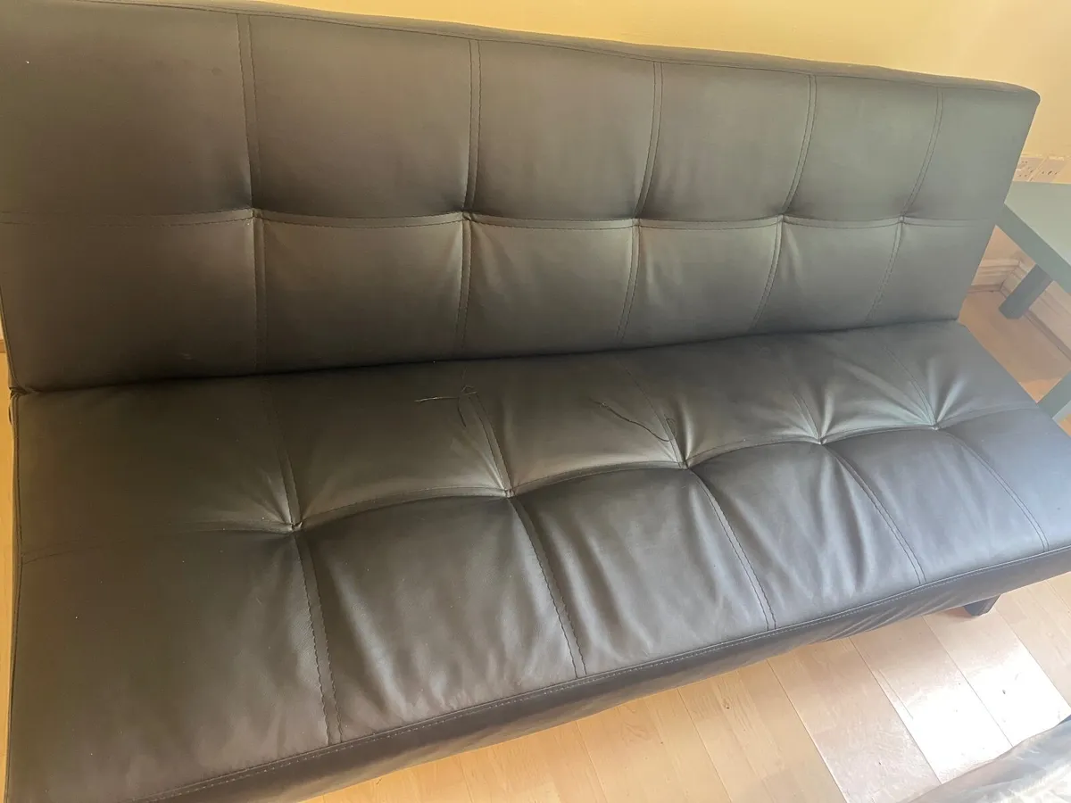 Black Leather Couch/Sofa Bed - Image 1