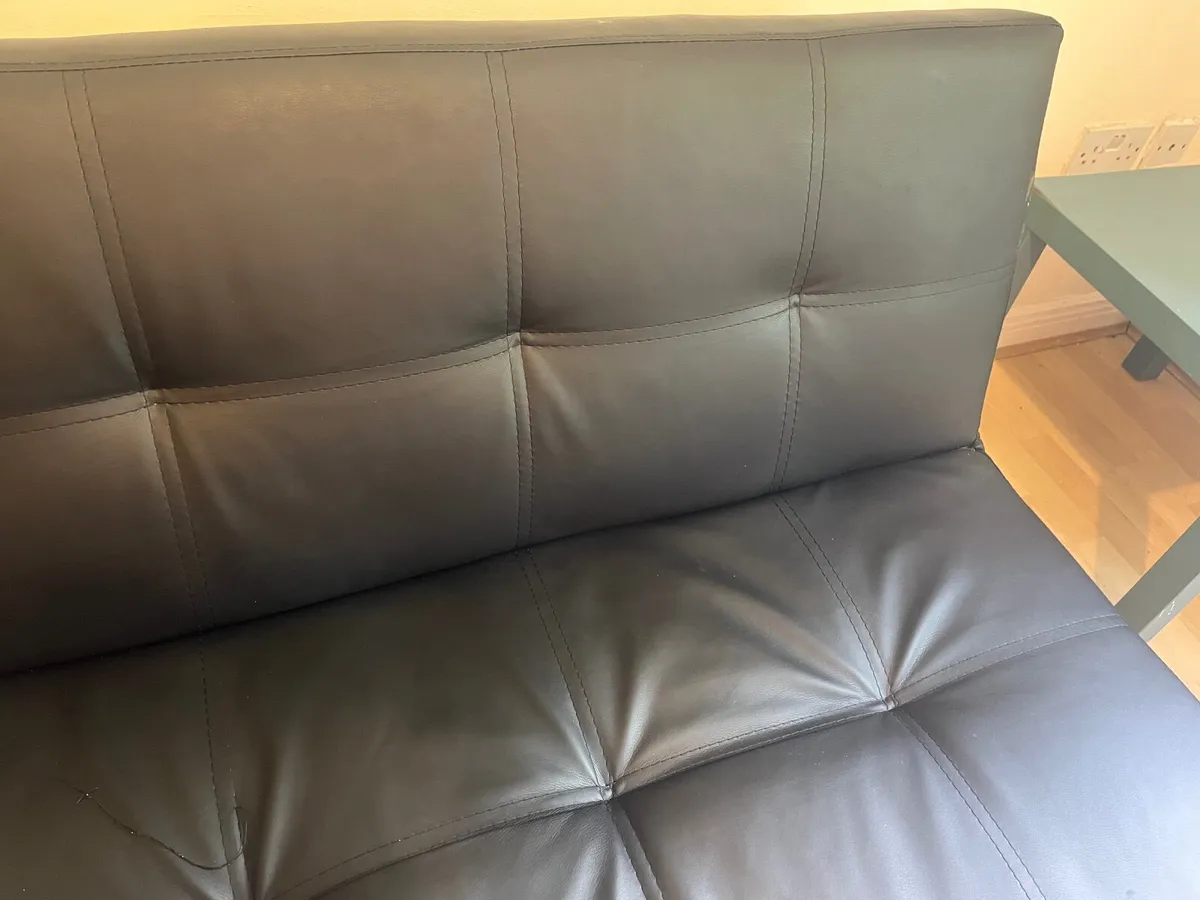 Black Leather Couch/Sofa Bed - Image 2