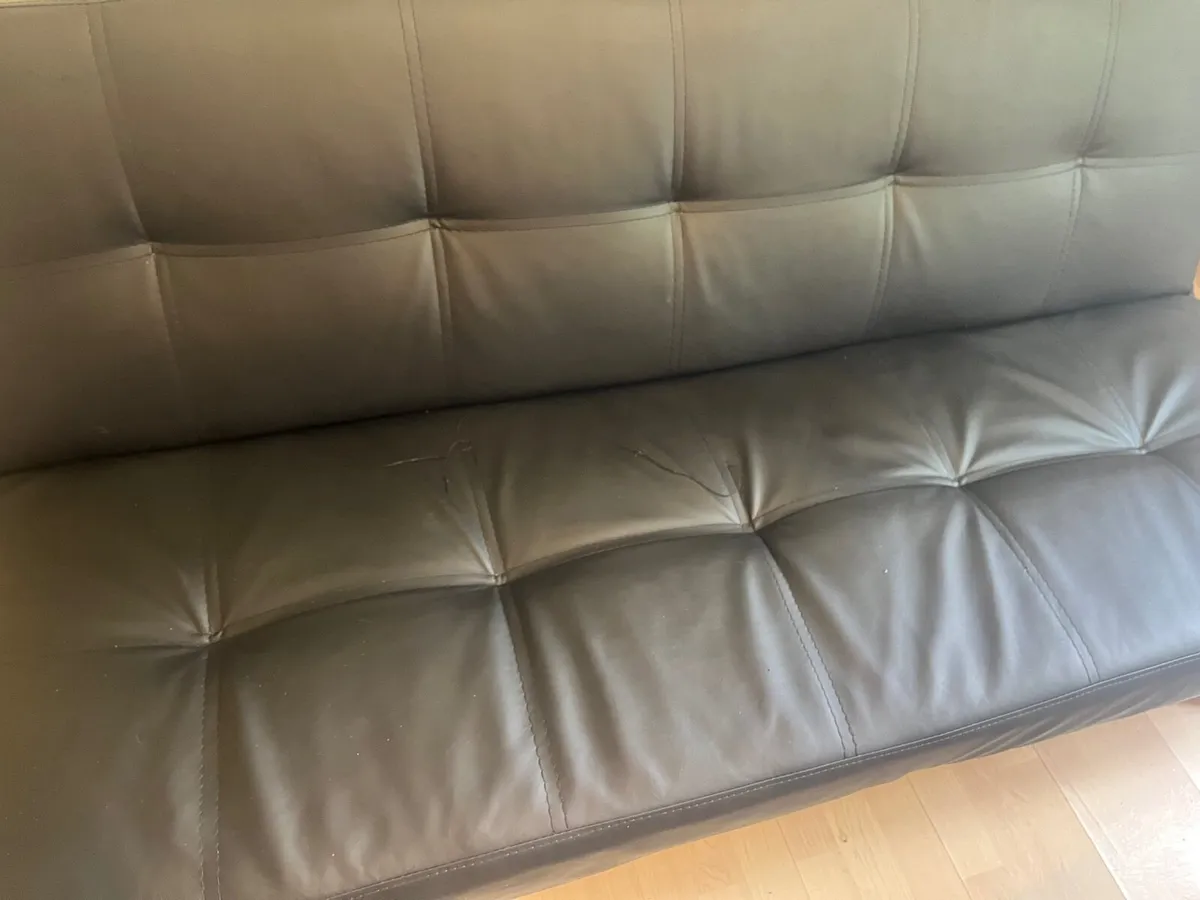 Black Leather Couch/Sofa Bed - Image 3