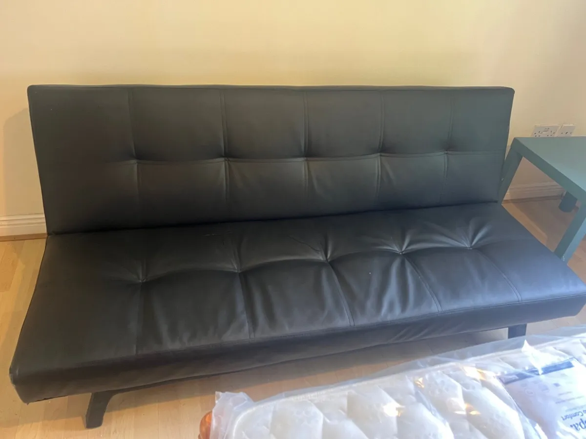 Black Leather Couch/Sofa Bed - Image 4