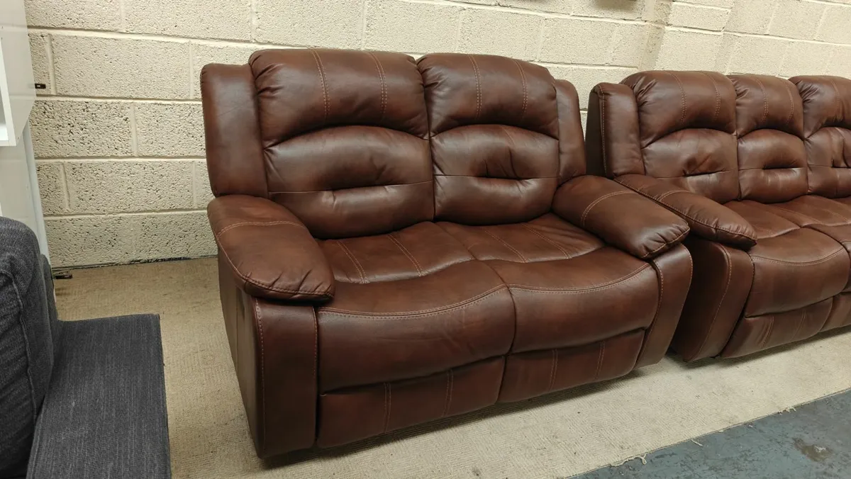 3+2 Brown Leather Recliners - Image 3