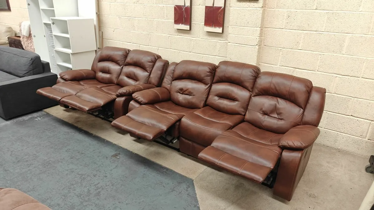3+2 Brown Leather Recliners - Image 1