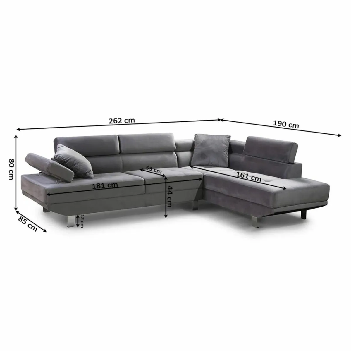 Black Velvet Corner Sofa 262cm Free delivery - Image 4