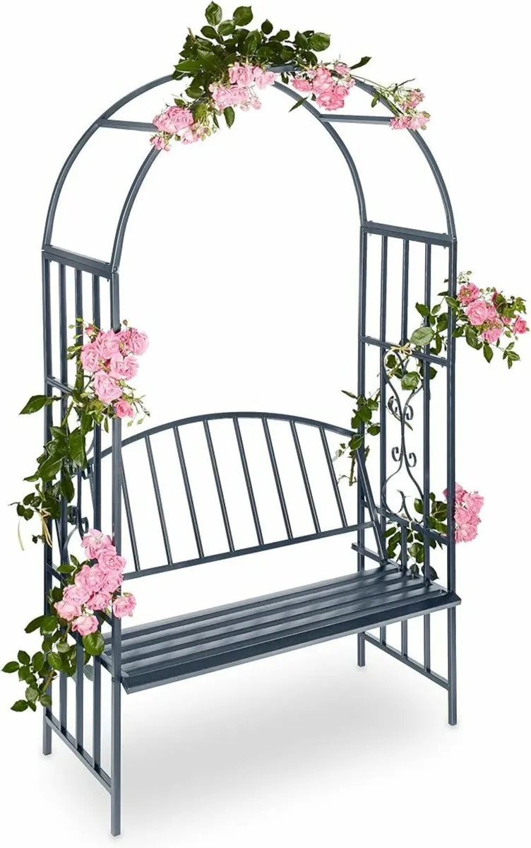 Rose Arch with Bench, Heavy-Duty Metal 2-Seater De - Image 2