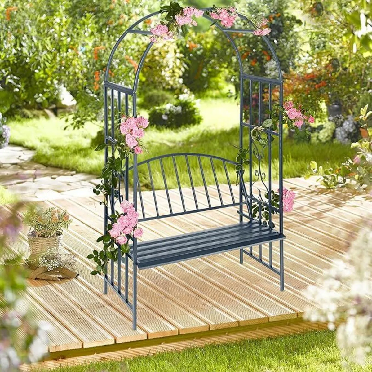 Rose Arch with Bench, Heavy-Duty Metal 2-Seater De - Image 4