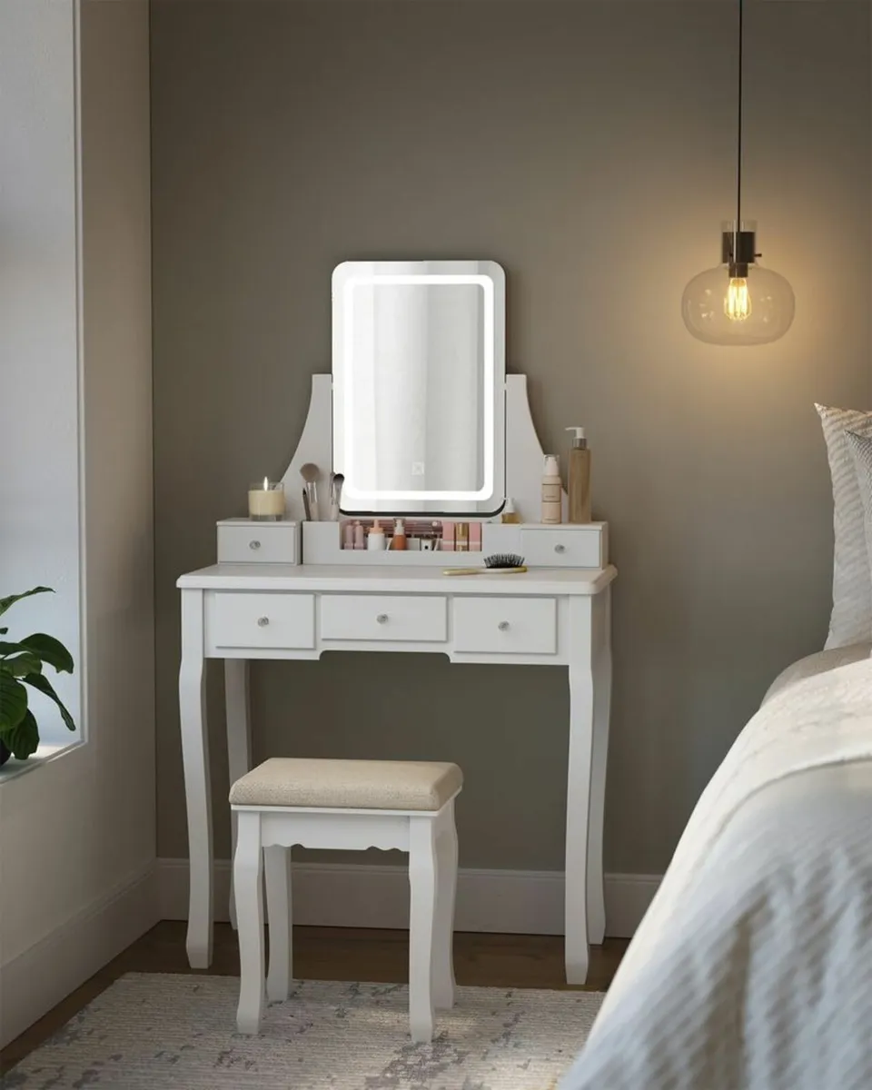 Dressing table LED mirror and stool - Image 1